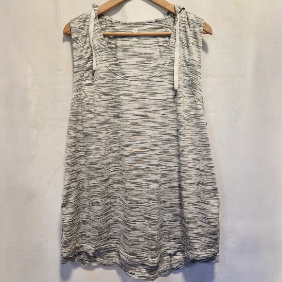 Rainbeau Curves Hooded Tank Top‎ Women's 14-16 Gray/White Striped Drawstring - Picture 1 of 11